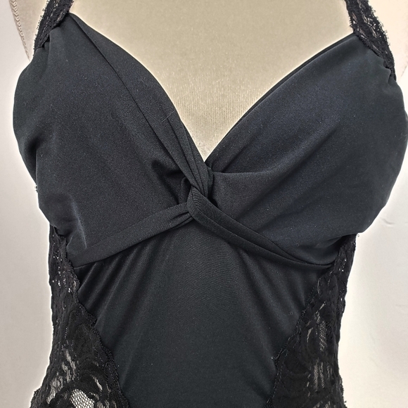 Vintage Delicates Teddie Black L USA Black with Lace Snaps Crotch VGUC - Picture 5 of 12